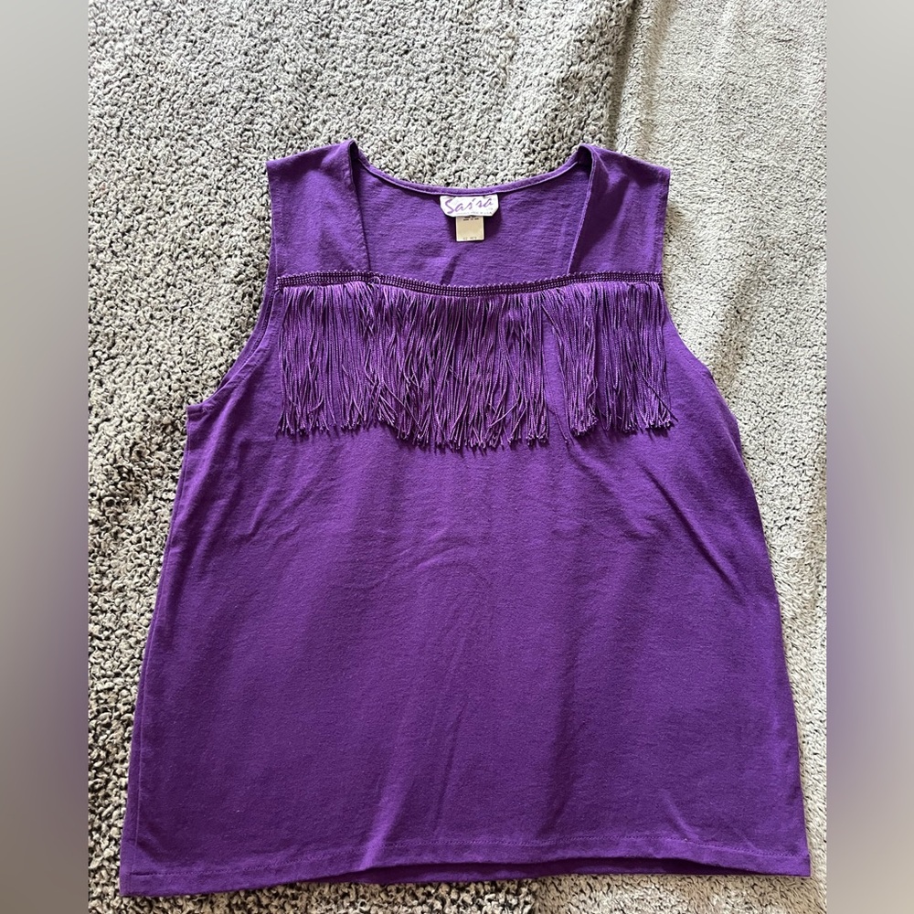 Vintage Sas’sa Western Wear Purple Fringe Sleeveless Top